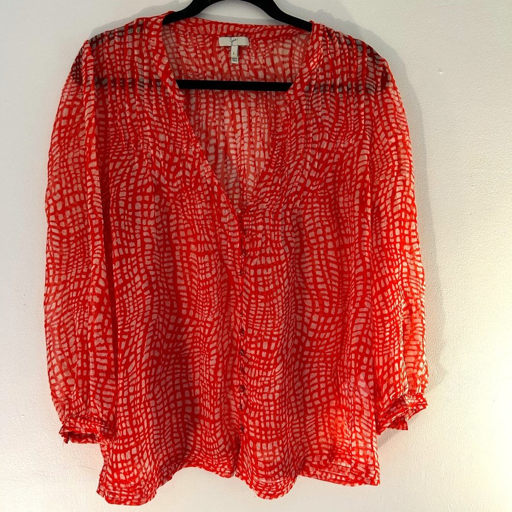 Joie Silk Covered Button Patterned Top - image 1